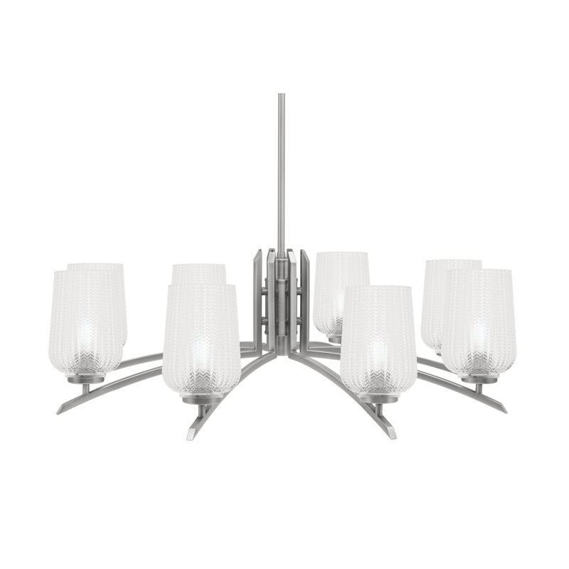 Lustre lumineux avec verre texturé transparent 5 po, H 58,25 po x l 26,75 po x P 26,75 po, 4, Laiton New Age