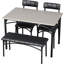 Dining Table Set for 4, Rectangular Wooden Table with Steel Frame, 2 Upholstered Chairs & Bench, Industrial Retro Style Compact Kitchen Dining Furniture for Small Space, Dinner, Apartment,Grey-112557547-112557548-112557550