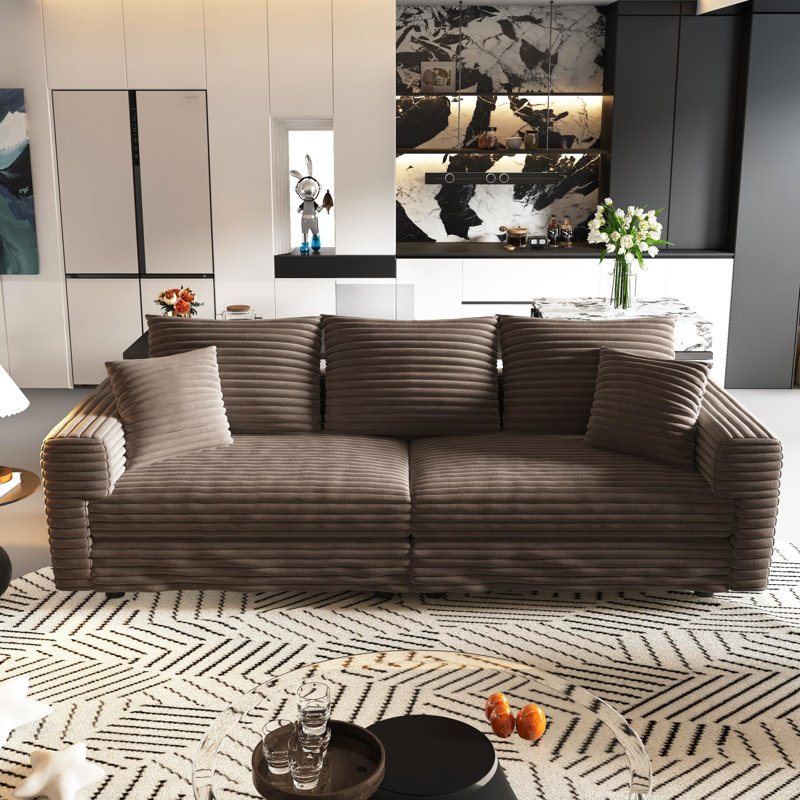 82,7 po, velours côtelé, 3 sièges, nuage moderne, couleur chameau, convertible, coussins moelleux, repose-pieds réglables, chaise longue confortable avec coussins, teinte assortie, structure en bois massif, ressort