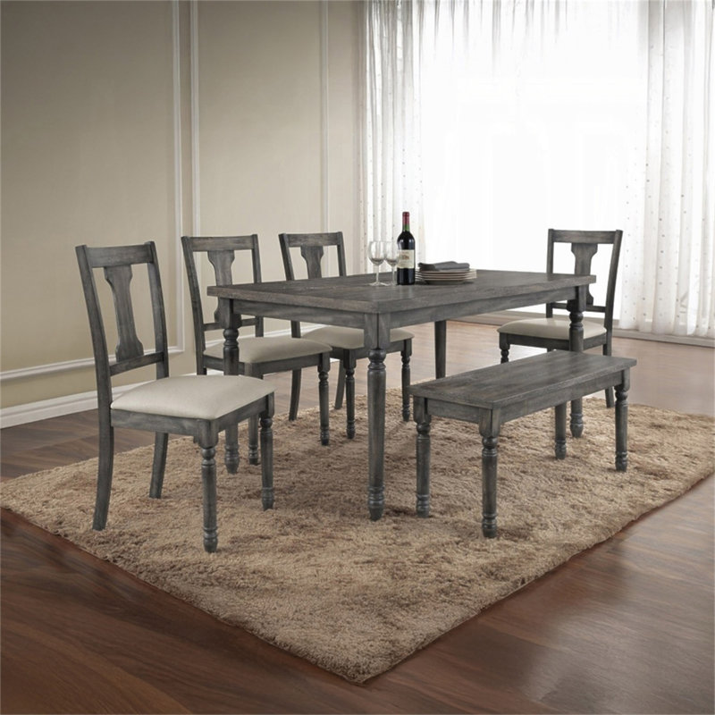 Banc de salle à manger en bois à finition grise 1 pièce, banc de 40 pouces, H 18 po x l 40 po x P 14 po