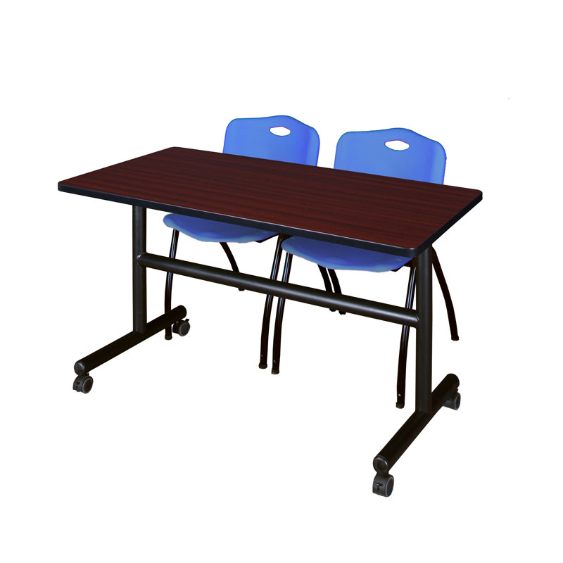 Table de nidification Nickls, 2 chaises empilables, H 29 po x l 48 po x P 24 po, Acajou / bleu