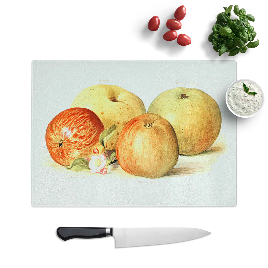 Tempered Glass Vintage Illustration of a Selection of Apples Chopping Board