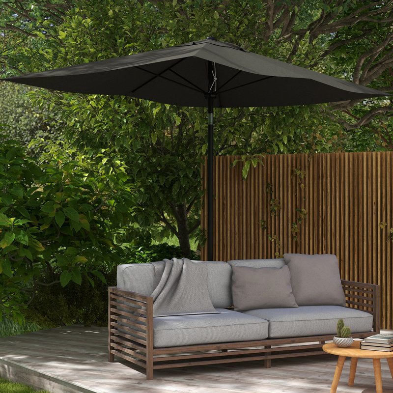6.5' X 10' Rectangular Market Umbrella - Dark Grey. Elegant Outdoor Table Cover. Protected With Easy Operation. Adjustable Tilt For Extra Sunshade. Wind Vent Stable Construction