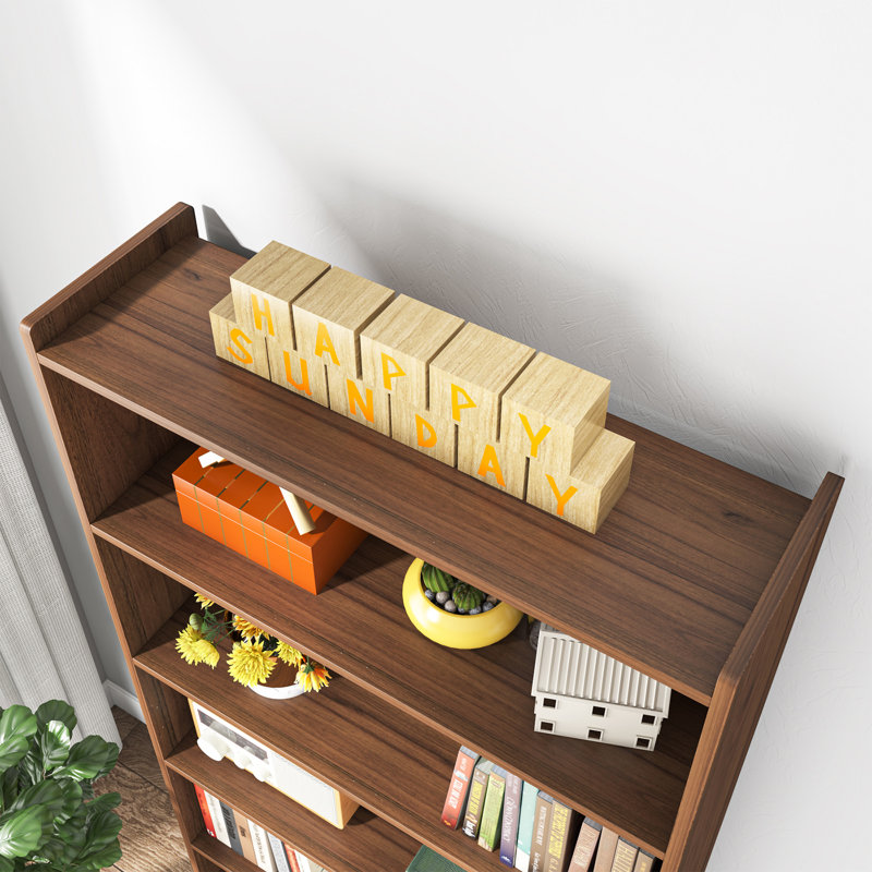 35.4'' W Bookcase, Modern Wood Tall Bookshelf, Brown, (5 Shelves) 72.04" H x 35.43" W x 11.81" D