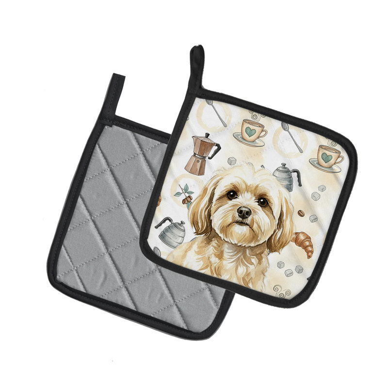 Paire de porte-casseroles crème Lhasa Apso
