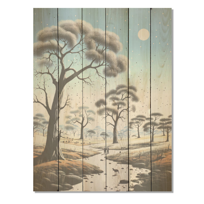 Baobab africain dans la nuit - arbre, baobab, art sur bois de pin naturel, H 32 po x l 24 po