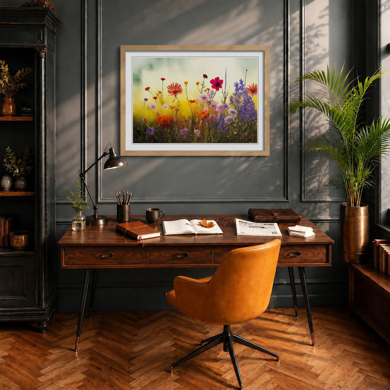 Impressive Wildflowers Floral - Framed Print, 34cm H x 46cm W x 2cm D, Oak