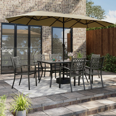 6-Person Steel Patio Dining Set with Rectangular Table