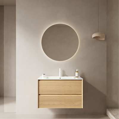 Meuble-lavabo de salle de bain de 76 cm (30 po), contreplaqué, lavabo en céramique blanche, chêne, tiroirs de rangement, meuble-lavabo préassemblé avec meuble en contreplaqué de 76 cm (30 po), Hike