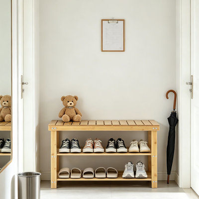 Ensemble de 2 bancs à chaussures en bois massif de 27,5 po avec rangement à 3 niveaux