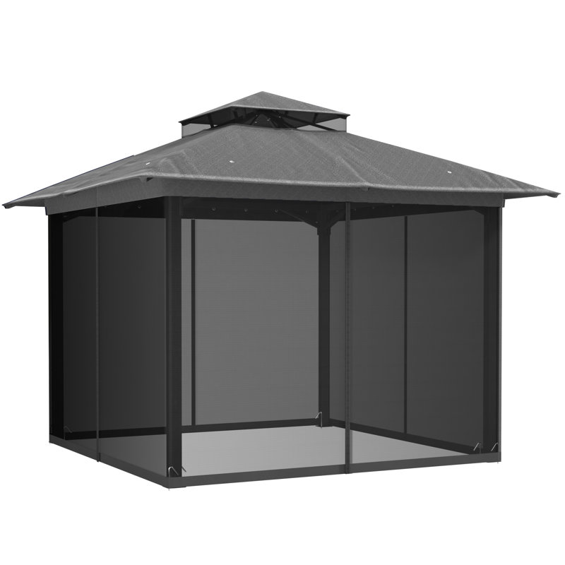 10X10 Gazebo, Outdoor Patio Gazebo With Mosquito Netting, Double Roof Metal Gazebo, Canopy For Backyard Covered Patio, Heavy Duty Gazebo Outdoor For Garden Deck Lawn，Black / Gray / Khaki / Navy Blue