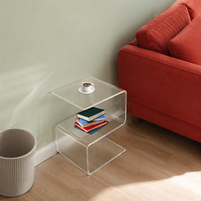 Table d'appoint en forme de S en acrylique, table de chevet de 12 mm d'épaisseur, aucun assemblage requis pour la chambre à coucher et le salon