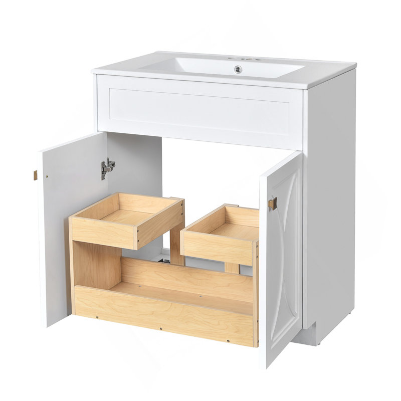 30'' Bathroom Vanity With Ceramic Sink Combo, Modern Freestanding Storage Cabinet  With Gold Handles,  Soft Closing Doors
