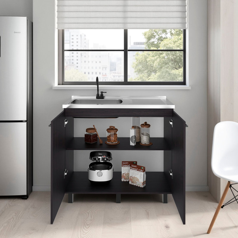Évier utilitaire avec deux portes et trois tablettes ouvertes - Convient à la cuisine