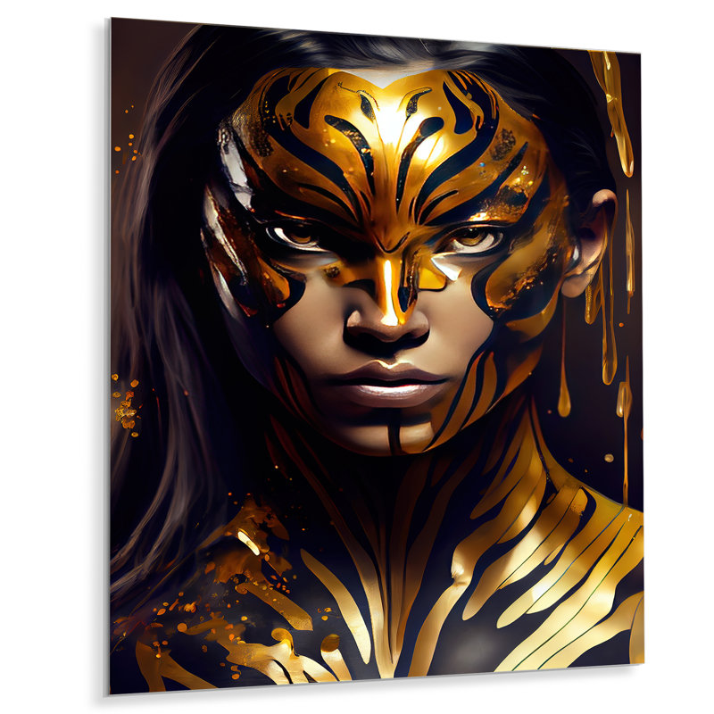Tigre Haydan noir et doré femme V - décoration murale glamour contemporaine en métal, H 20 po x l 12 po x P 1 po
