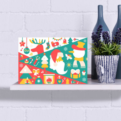 Jolly Christmas Elements Abstract Contemporary Christmas Tree Winter Landscape Wall Art Print 1 Piece Wrapped Canvas Wall Art