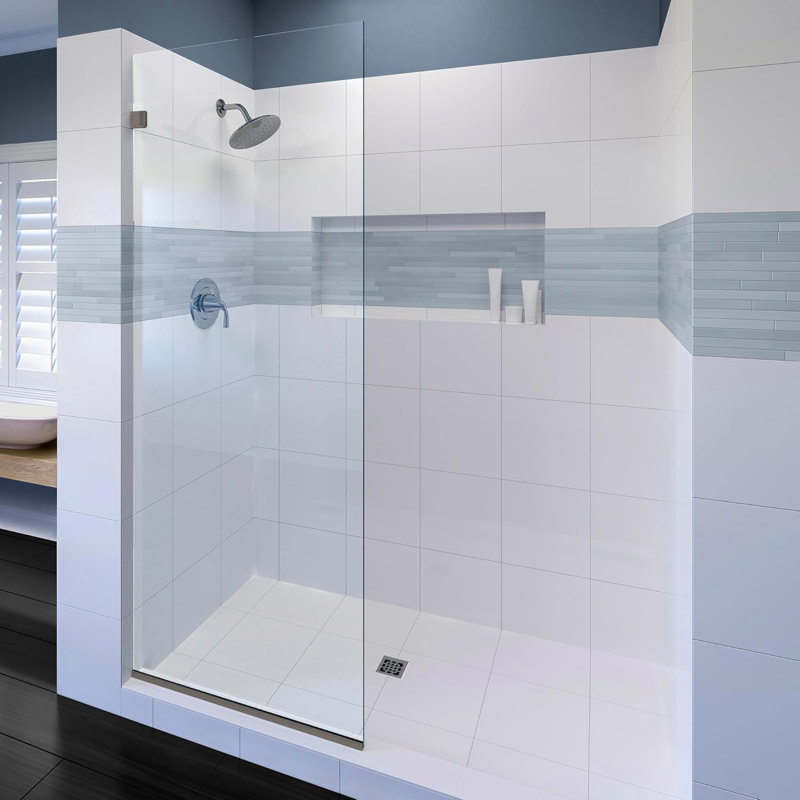 Panneau de douche fixe | Hydrofuge | Verre trempé de 3/8 po, Nickel brossé