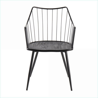 LumiSource Winston Farmhouse Dining Chair for Adults, Black Metal Frame Black Wood Seat, Versatile Indoor Dining &amp; Accent Chair