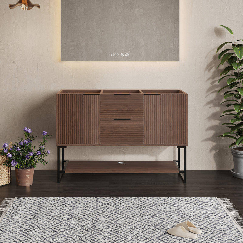Armoire de meuble-lavabo autoportante en noyer 48 po, sans lavabo