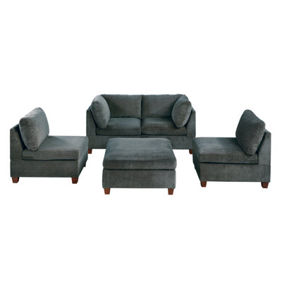 Chaise et fauteuil en tissu 5 pièces gris avec chenille
