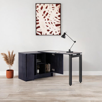Bureau d'ordinateur de 72 pouces avec réglage rotatif et rangement pour casiers, station de travail noire élégante pour bureau à domicile