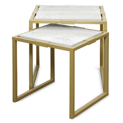 Tables gigognes en marbre - structure en laiton satiné