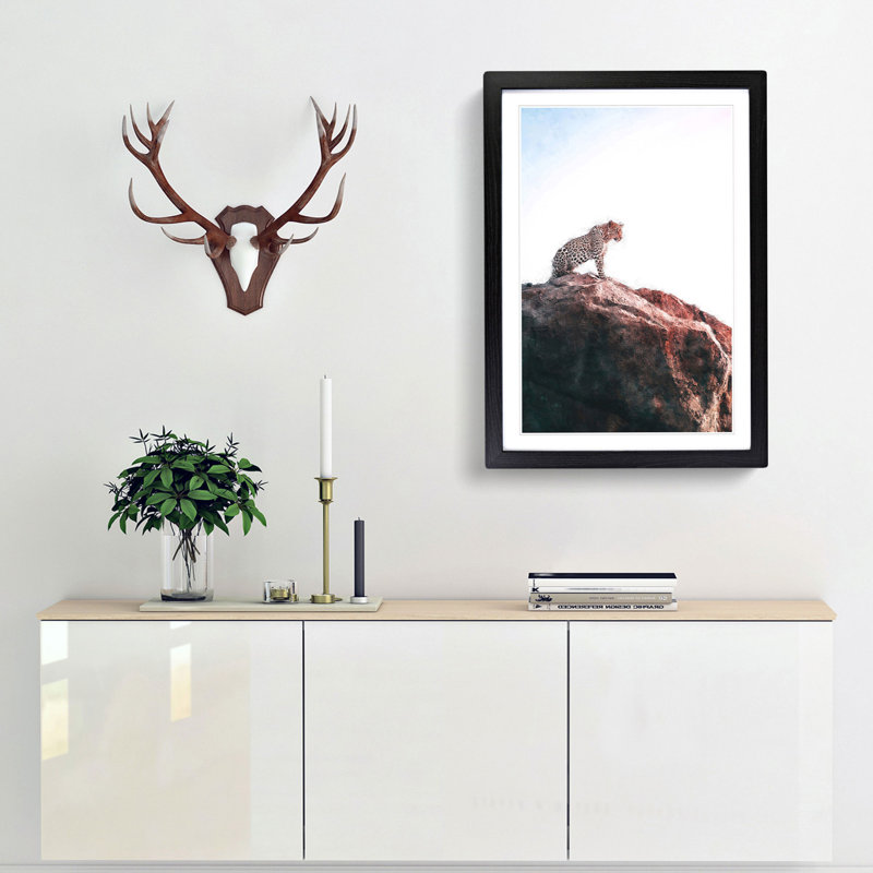Leopard upon the Rock - Framed Print, 33cm H x 24cm W x 2cm D, Black Framed