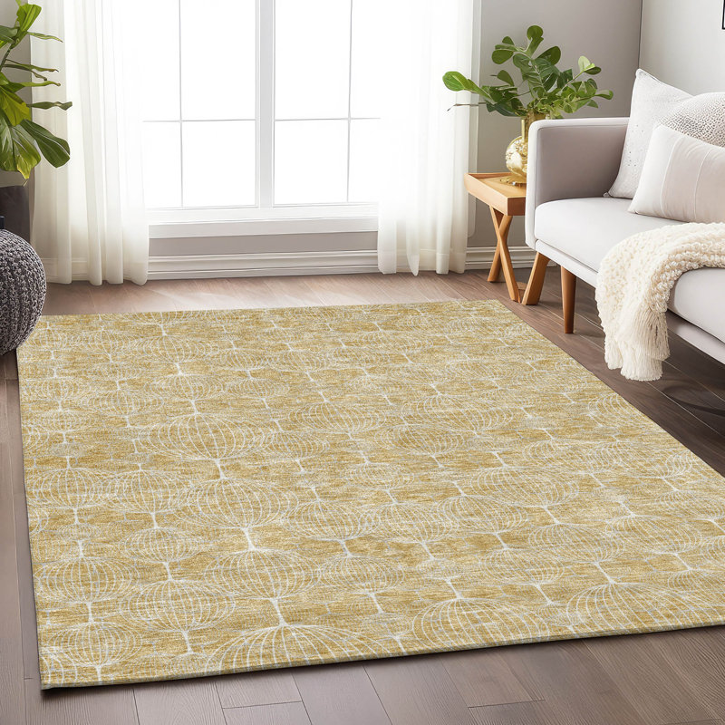 Premium Machine Washable Prisco Gold Rug, Rectangle 3' x 5'