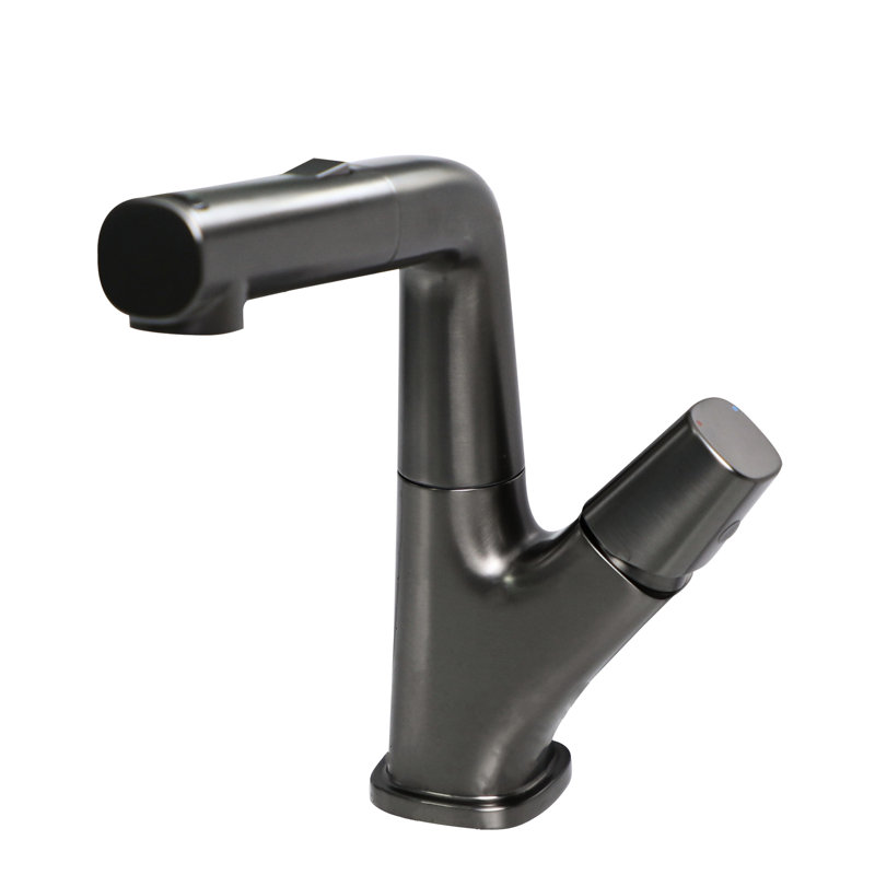 Robinet de lavabo de salle de bain noir à trois poignées à tirette en acier, tuyaux de 90 cm, interrupteur double, rotation de 360 becs, gestion facile de la température, valve en céramique, robinet d'installation tout-en-un