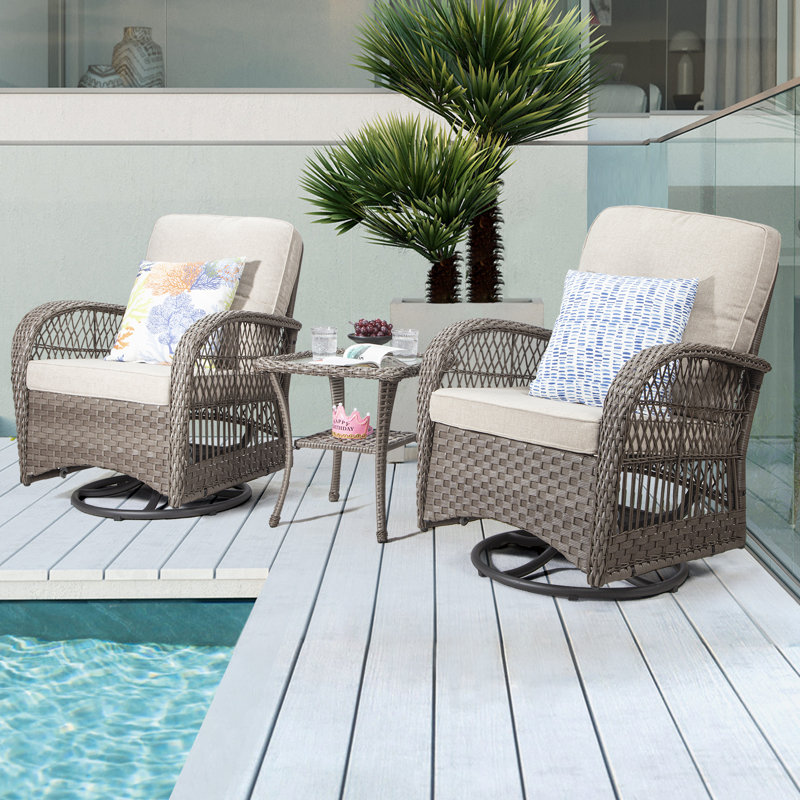 Baylay 2 - Person Wicker Patio Dining Set with Square Table , Cushions Included, Beige