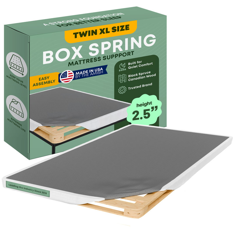 Unassembled Twin XL Box Spring For Twin XL Bed – 2.5-Inch Wood Box Spring Only – Quiet Noise-Free Replacement Mattress Foundation, Easy Assembly (White)
