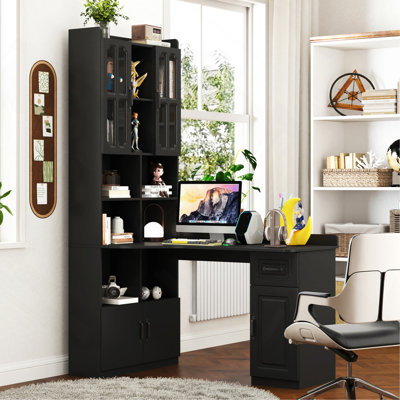 L-Shaped Corner Computer Desk  For Home Office Or Study Desk, Study Modern Style Table With Drawers, 2-In-1 L-Shaped Design