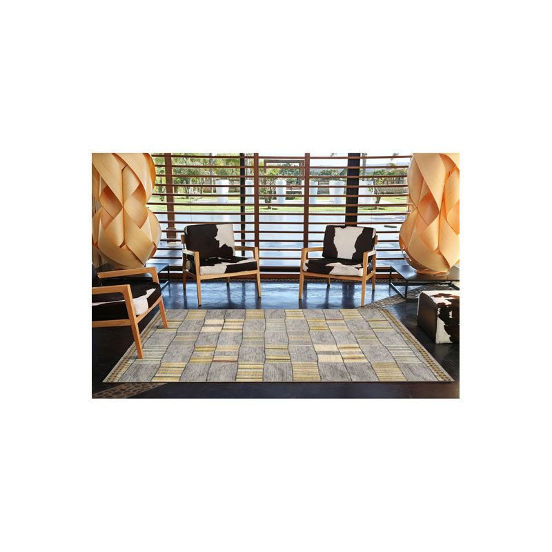 Tapis décoratif géométrique moderne lavable à la machine anthracite, Sous-tapis rectangulaire de 3 pi 3 po x 4 pi 11 po