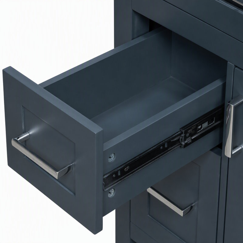 Meuble-lavabo autoportant de 61 cm (24 pouces) avec lavabo en céramique, 1 porte, tiroir rabattable et 2 tiroirs, Bleu