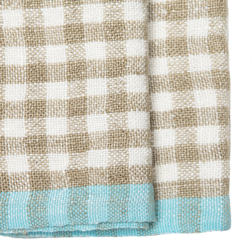 Torchon en lin Blockton, Natural/Aqua