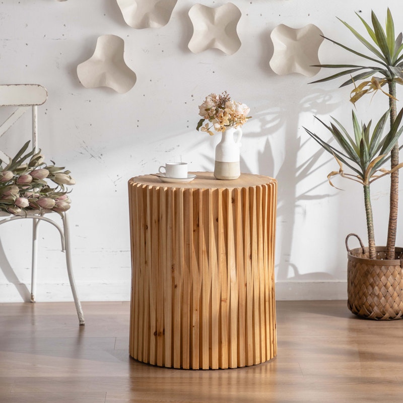 Table basse cylindrique de style rétro avec motif en relief à texture verticale, H 27,56 po x L 20,47 po x l 20,47 po