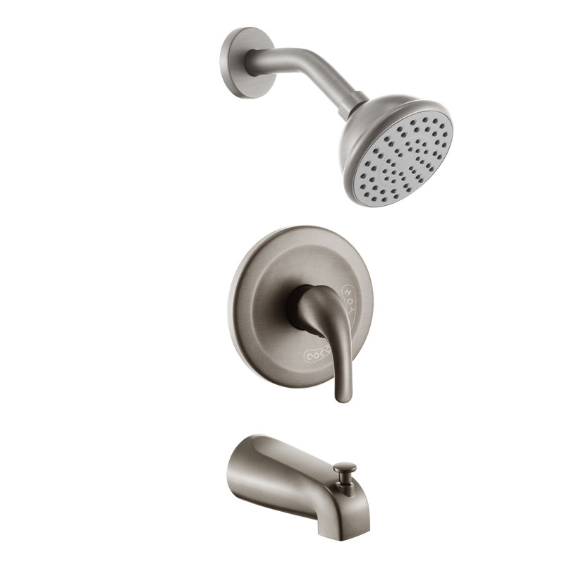 Brushed Nickel Shower Faucet with Tub Spout and Pressure Balance Valve