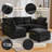 Black Chenille 85.4" Sectional With Movable , Two Charging Ports, Phone Holder, And Soft Seating Experience Multi - Functional L Shaped Modular Built In Comfortable Lumbar Support Material-1522949608