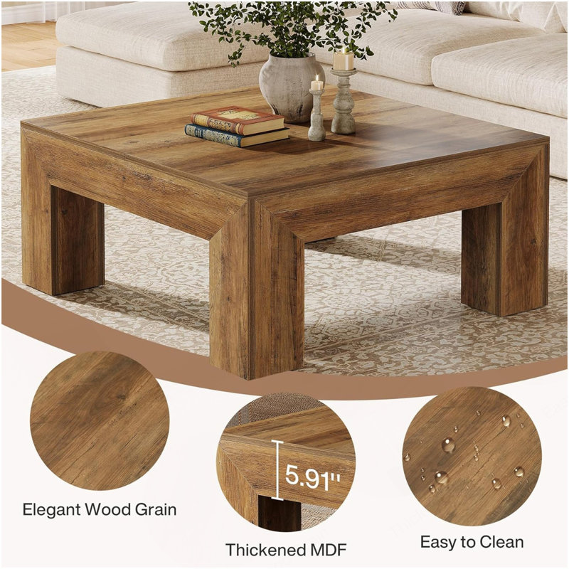 Table basse carrée rustique 39,37 po pour salon