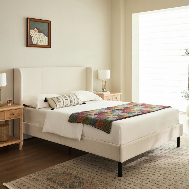 Linda Upholstered Wingback Bed, Queen