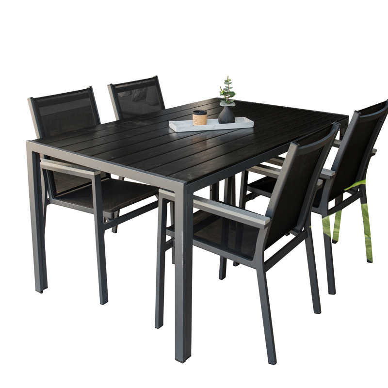 Hiran 4 - Person Patio Dining Set with Rectangular Table, Black