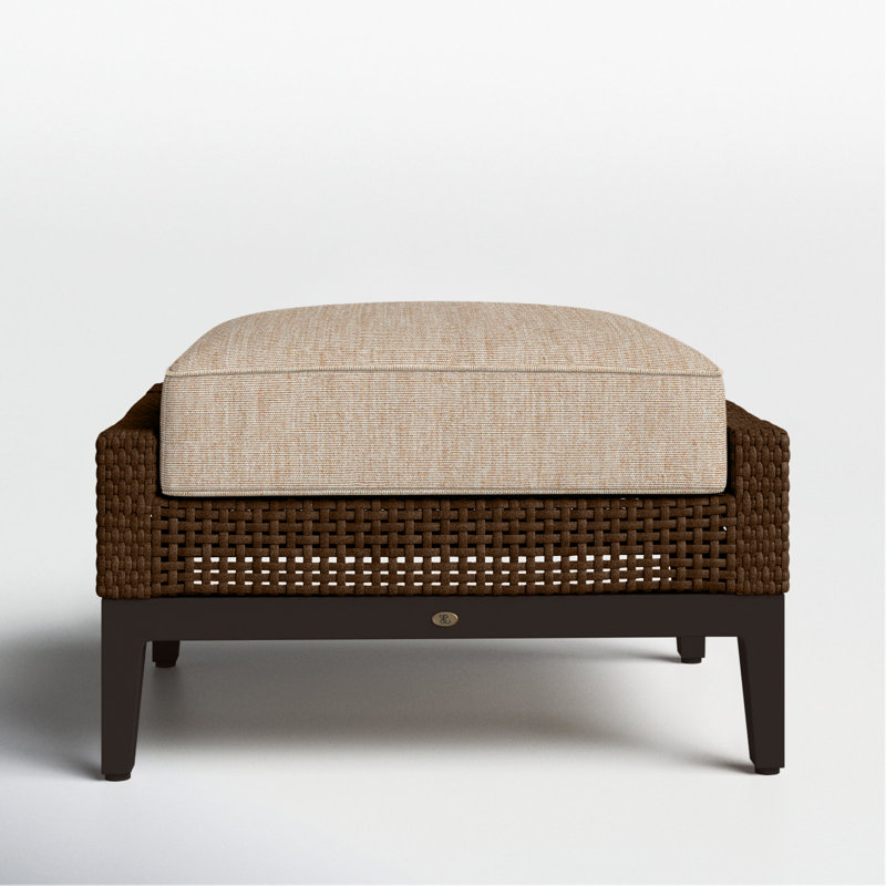 Repose-pieds d'extérieur tissé en osier Peninsule, Welt + bourre standard, Toile sable, Acajou / châtaignier