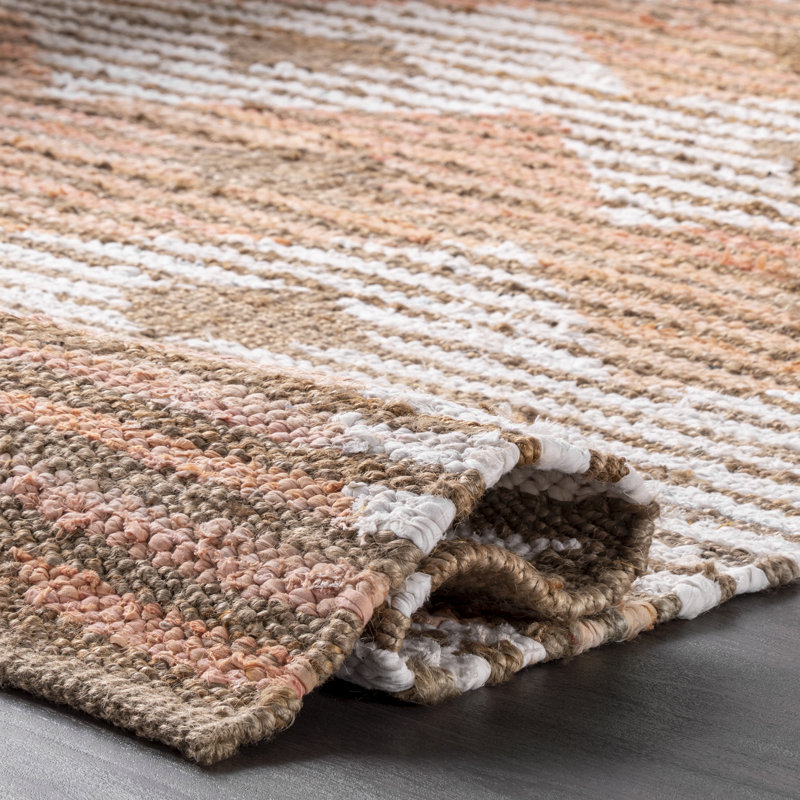 Jute tressée à la main géométrique/rose coton/brun/orange Tapis décoratif, Rectangle 4 pi x 6 pi