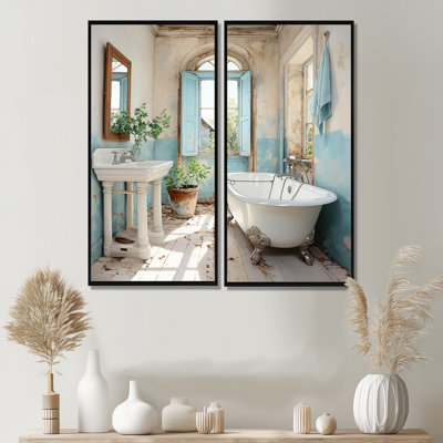 Farmhouse Bathroom Charm I - Humour Laundry Wall Decor 2 Panels
