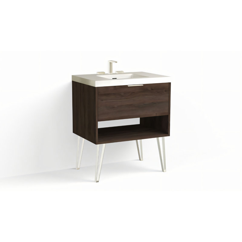 Modo 30" W Freestanding Single Bathroom Vanity with Dawson Leg, Gloss White/8" Widespread, Nocino, Polished Nickel
