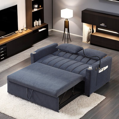 Woodro Convertible Sofa Bed with Three USB Ports, Two Side Pockets, Two Cup Holders and 360° Swivel Phone Holder
