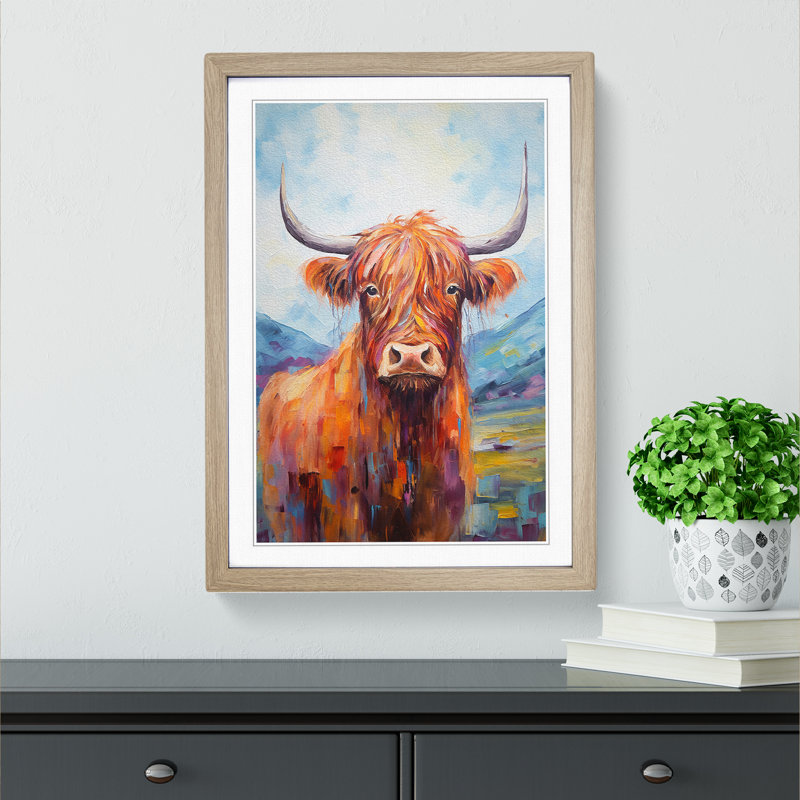 Highland Cow Impressionism - Single Picture Frame Print on Wood