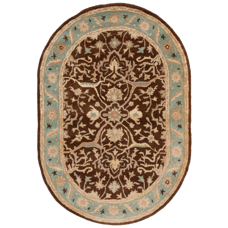 Ivory and Brown Handmade Wool Oval Tufted Rug, 7'6" x 9'6"