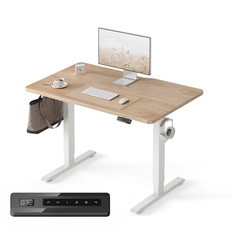 Bureau électrique debout, bureau assis-debout à hauteur ajustable, L 40 po x P 24 po, Ivoire/blanc
