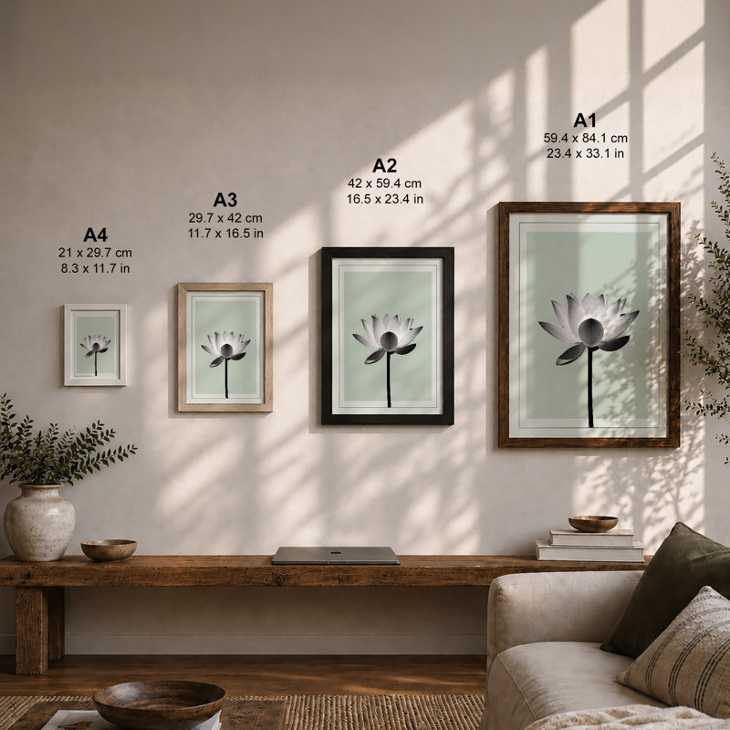 Lotus in Stillness Botanical - Framed Print, A2 - 59.4 x 42.0 cm, Walnut